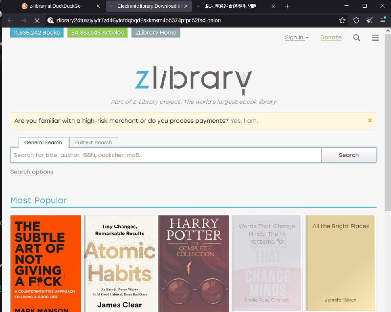 Z-Library 常见域名现已被美国国土安全调查局的美国移民及海关执法局以版权法取缔，Tor 站点目前还能访问