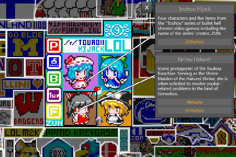 /r/place 博物馆这是 Reddit 在 2017 年的愚人节活动，内容是一个自由编辑的公共画板，每个账号只能改变一个像素的颜色，随后冷却 5 ~ 20 分钟