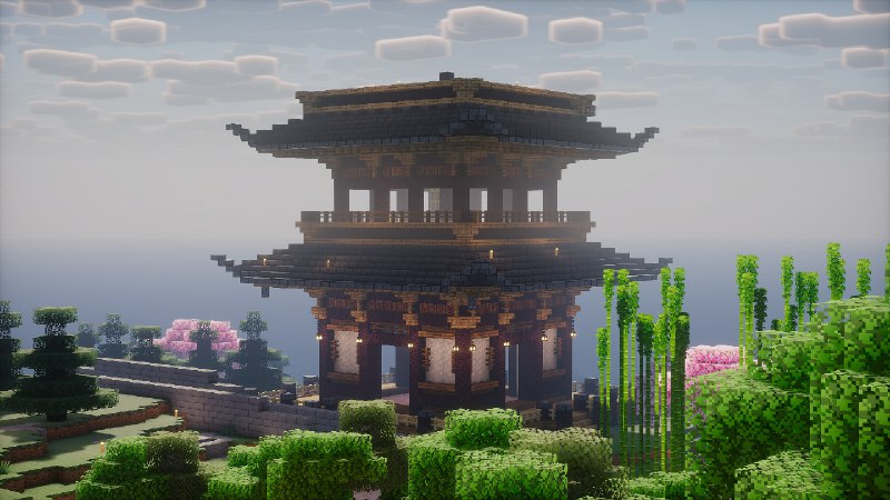 跟着 Minecraft 建筑视频搭建想要在 Minecraft 服务器里修建一座木质高塔，随便找了个视频，是「THE拉麵」的「日式建築教學 - 五重塔」，便开始了搭建