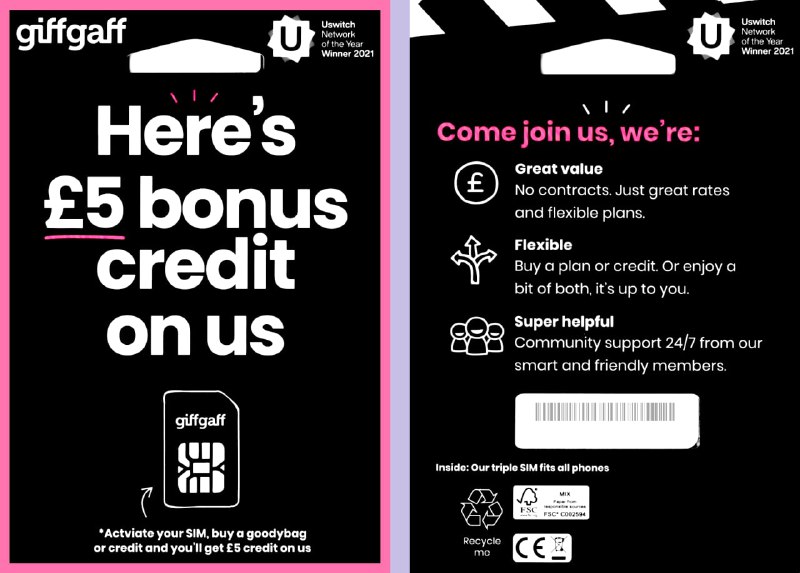 giffgaff 简介giffgaff 是一家移动虚拟运营商 (Mobile virtual network operator 简称为: MVNO) 虽然名为移动虚拟运营商，不过发行的电话卡是实体的，因为移动虚拟运营商只是表示 giffgaff 不拥有信号塔等基础设施